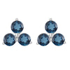 Sterling Silver 0.45Ct Natural London Blue Topaz 3- Stone Stud Earrings