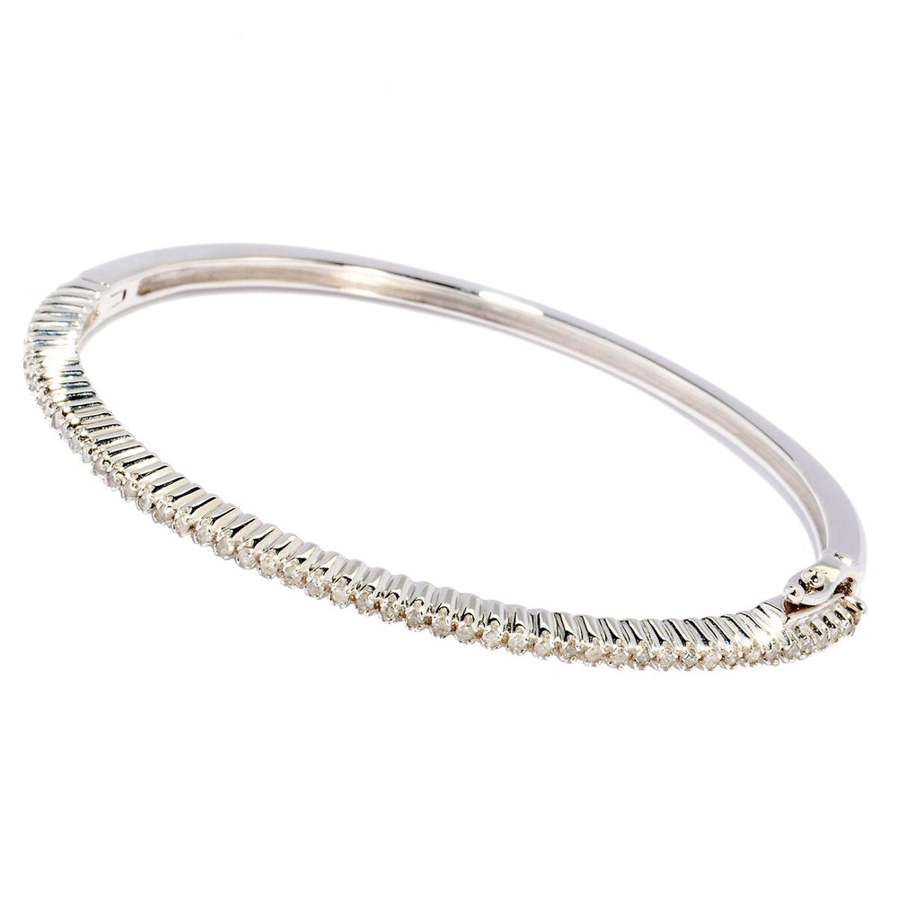 Sterling Silver 0.50 CTTW Real White Diamond Bangle Bracelet