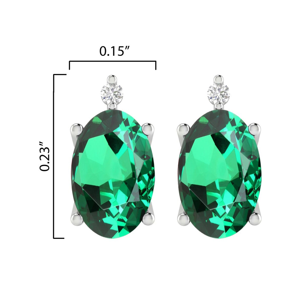 Sterling Silver 0.80Ct Emerald and White Diamond Stud Earrings