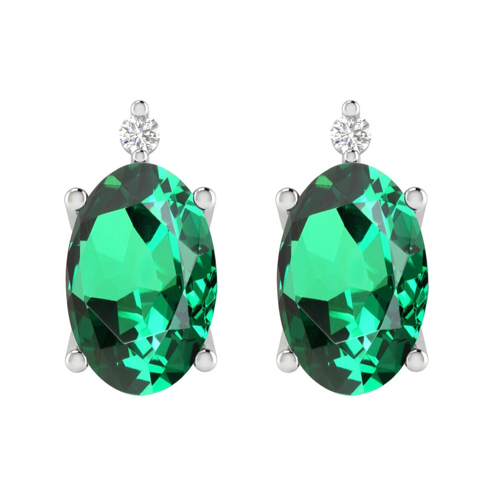 Sterling Silver 0.80Ct Emerald and White Diamond Stud Earrings