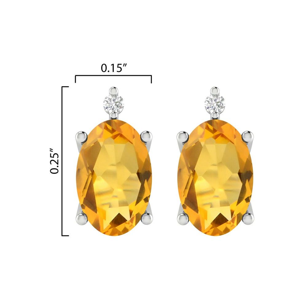 Sterling Silver 0.90CTTW Citrine and White Diamond Stud Earrings