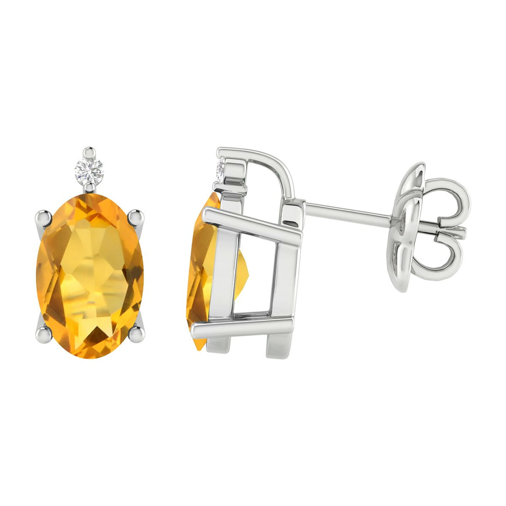 Sterling Silver 0.90CTTW Citrine and White Diamond Stud Earrings