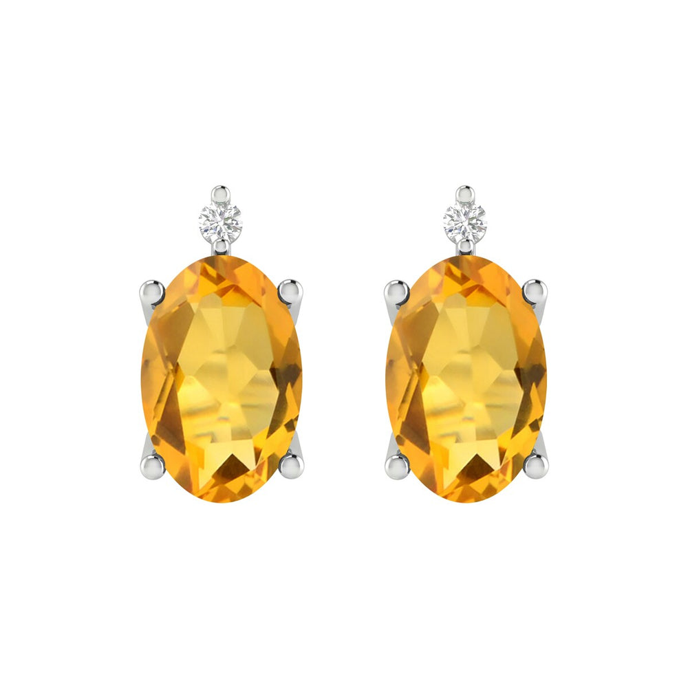 Sterling Silver 0.90CTTW Citrine and White Diamond Stud Earrings