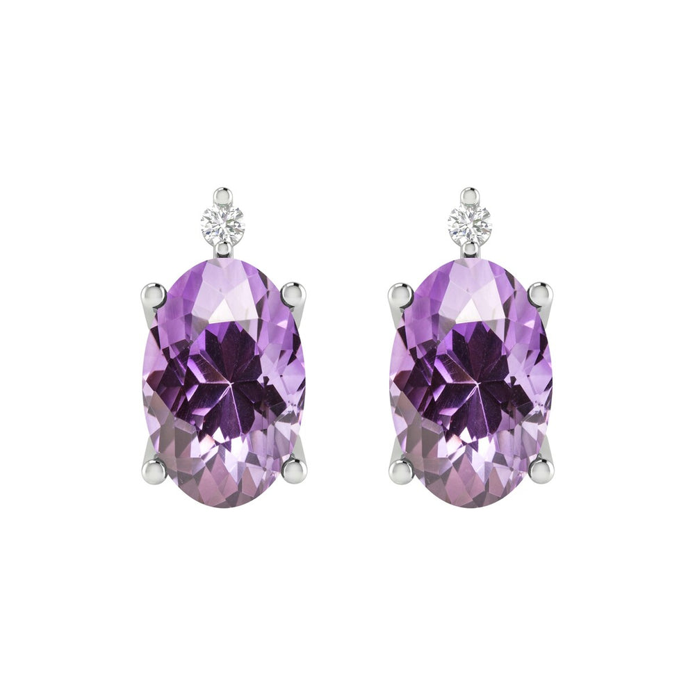 Sterling Silver 0.90Ct Amethyst and White Diamond Stud Earrings