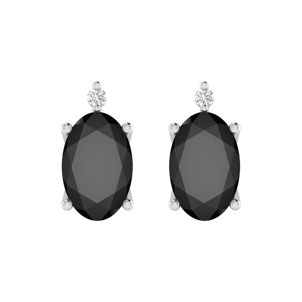 Sterling Silver 1.10Ct Black Spinel and White Diamond Stud Earrings