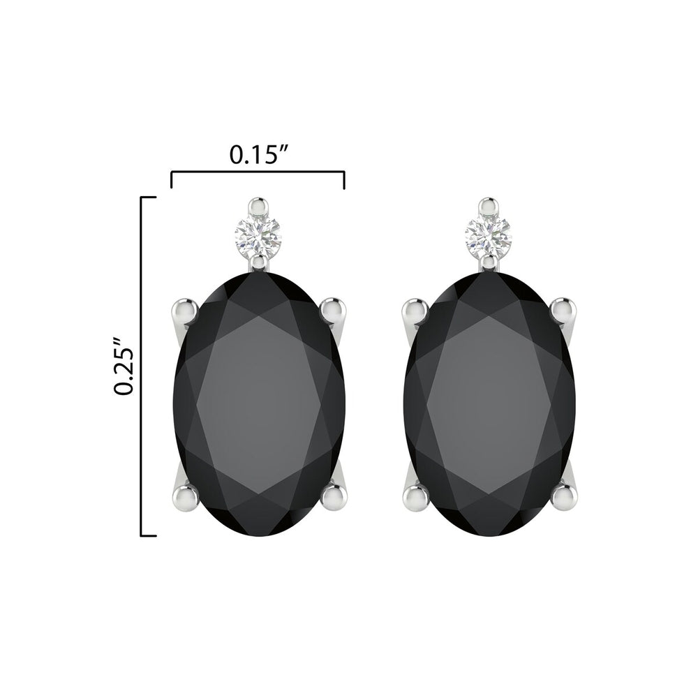 Sterling Silver 1.10Ct Black Spinel and White Diamond Stud Earrings