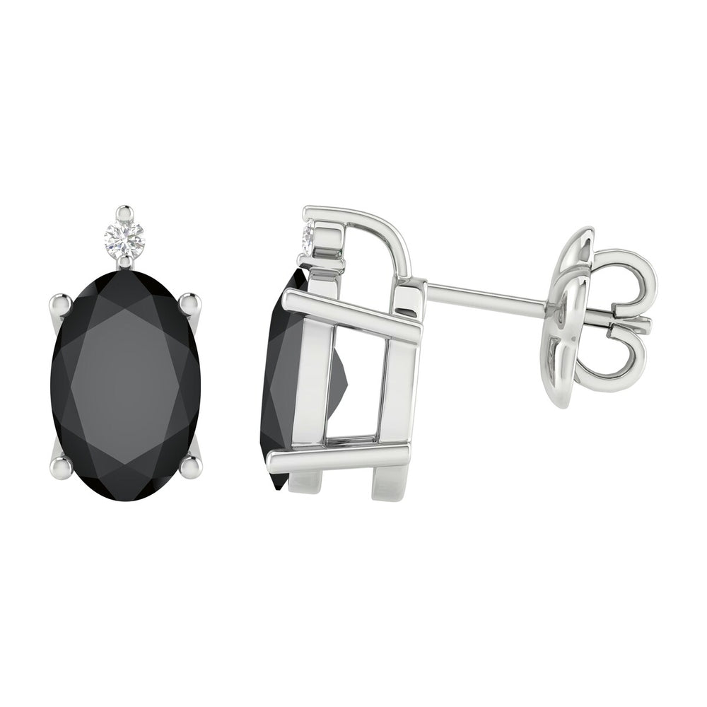 Sterling Silver 1.10Ct Black Spinel and White Diamond Stud Earrings