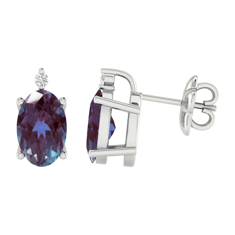 Sterling Silver 1.15Ct Color Changing Alexandrite and White Diamond Stud Earrings