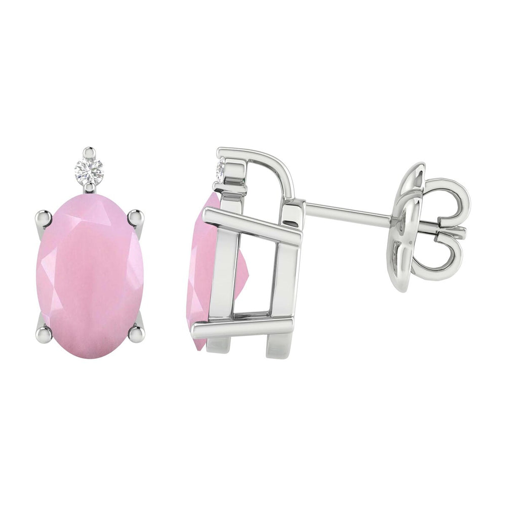 Sterling Silver 1.15Ct Pink opal and White Diamond Stud Earrings