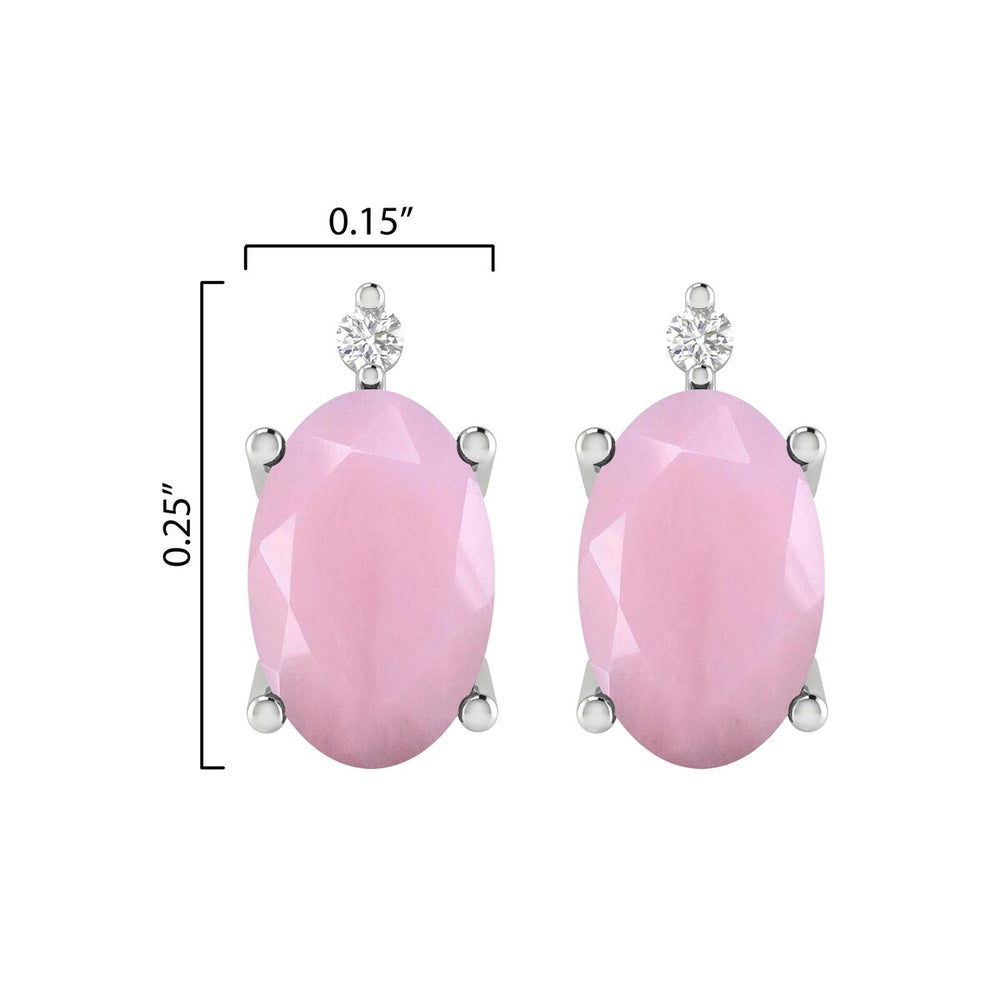 Sterling Silver 1.15Ct Pink opal and White Diamond Stud Earrings