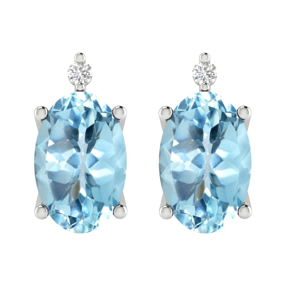 Sterling Silver 1.15Ct Sky Blue Topaz and White Diamond Stud Earrings