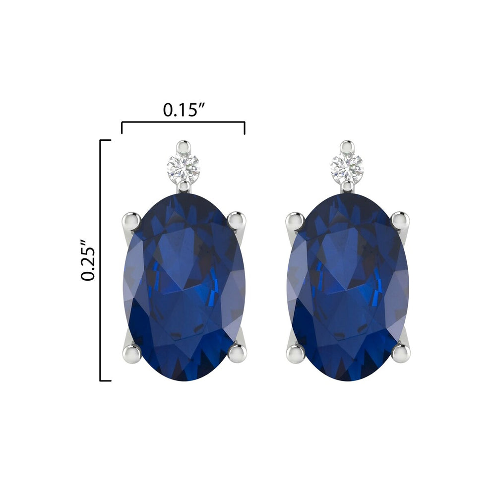 Sterling Silver 1.20Ct Blue Sapphire and White Diamond Stud Earrings