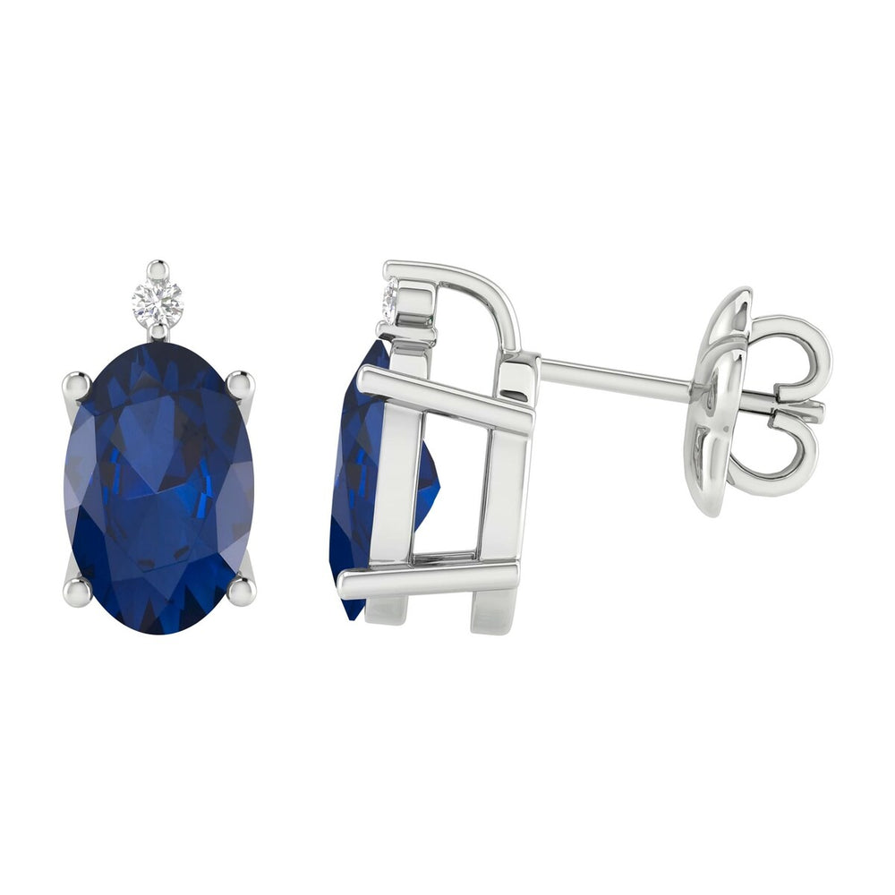 Sterling Silver 1.20Ct Blue Sapphire and White Diamond Stud Earrings