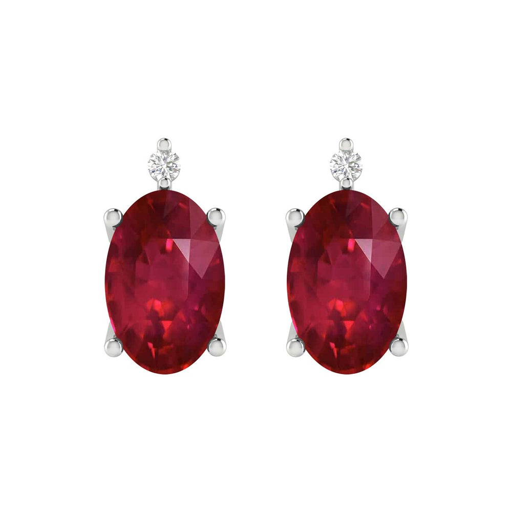 Sterling Silver 1.20Ct Ruby and White Diamond Stud Earrings