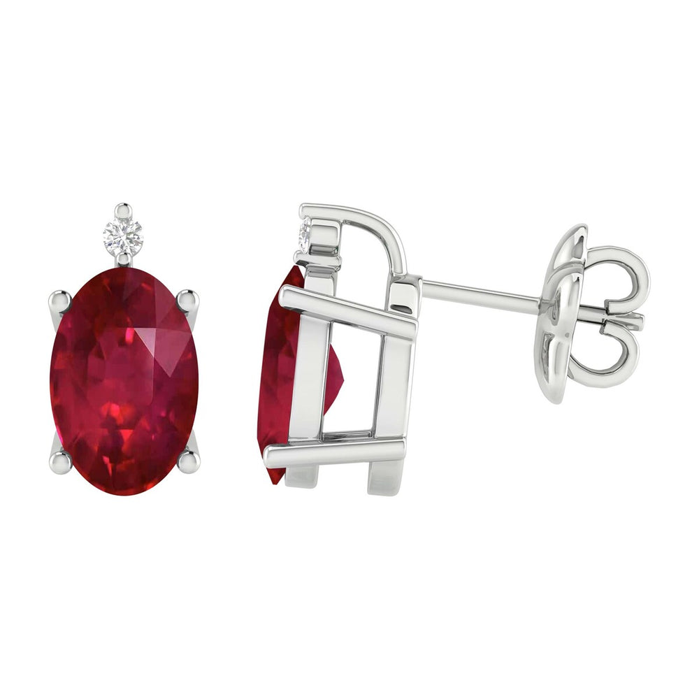 Sterling Silver 1.20Ct Ruby and White Diamond Stud Earrings