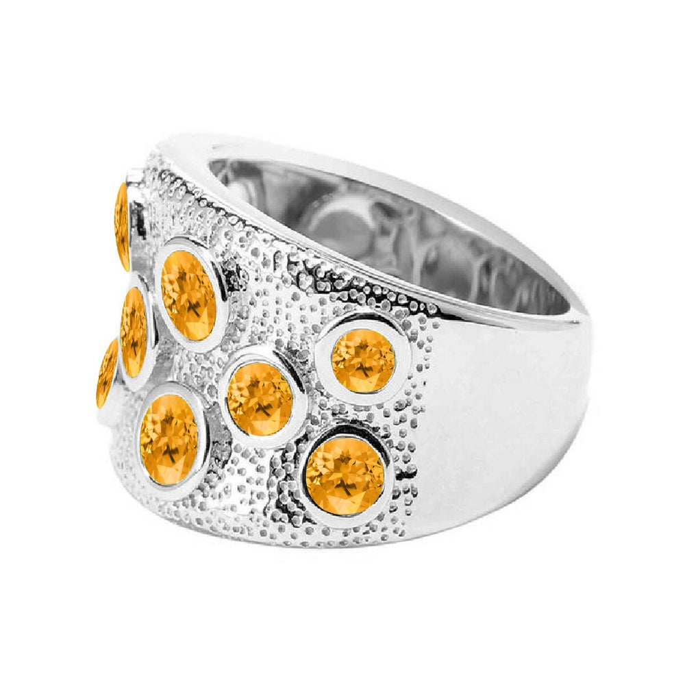 Sterling Silver 1.45Carat Natural Citrine Wide Band Ring