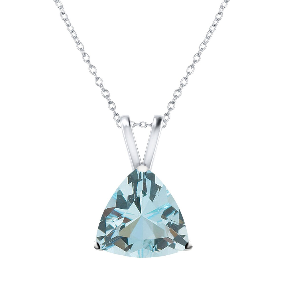 Sterling Silver 1.50 CT Aquamarine Trillion Solitaire Pendant Necklace