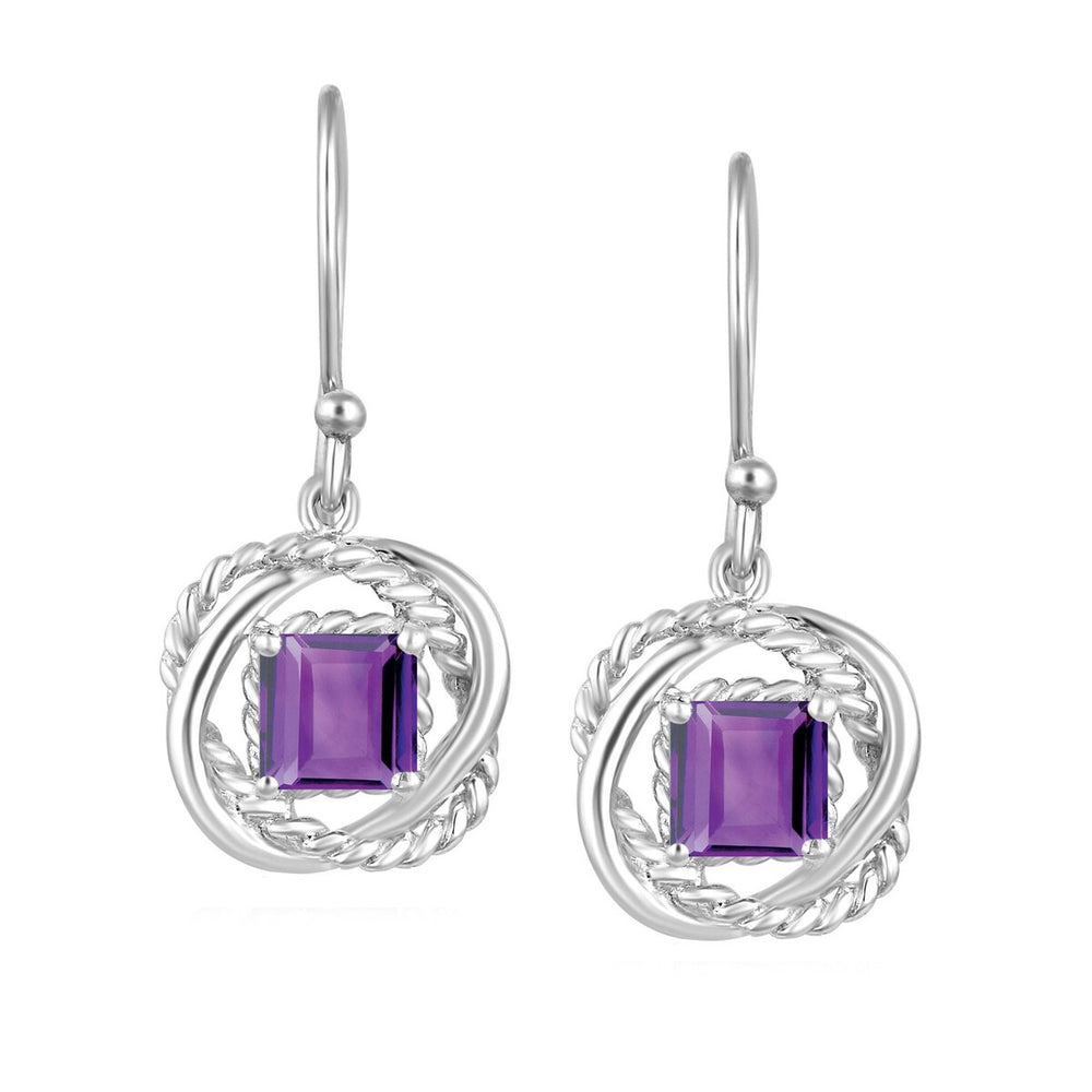 Sterling Silver 1.90Ct Natural Amethyst Twisted Wire Earrings