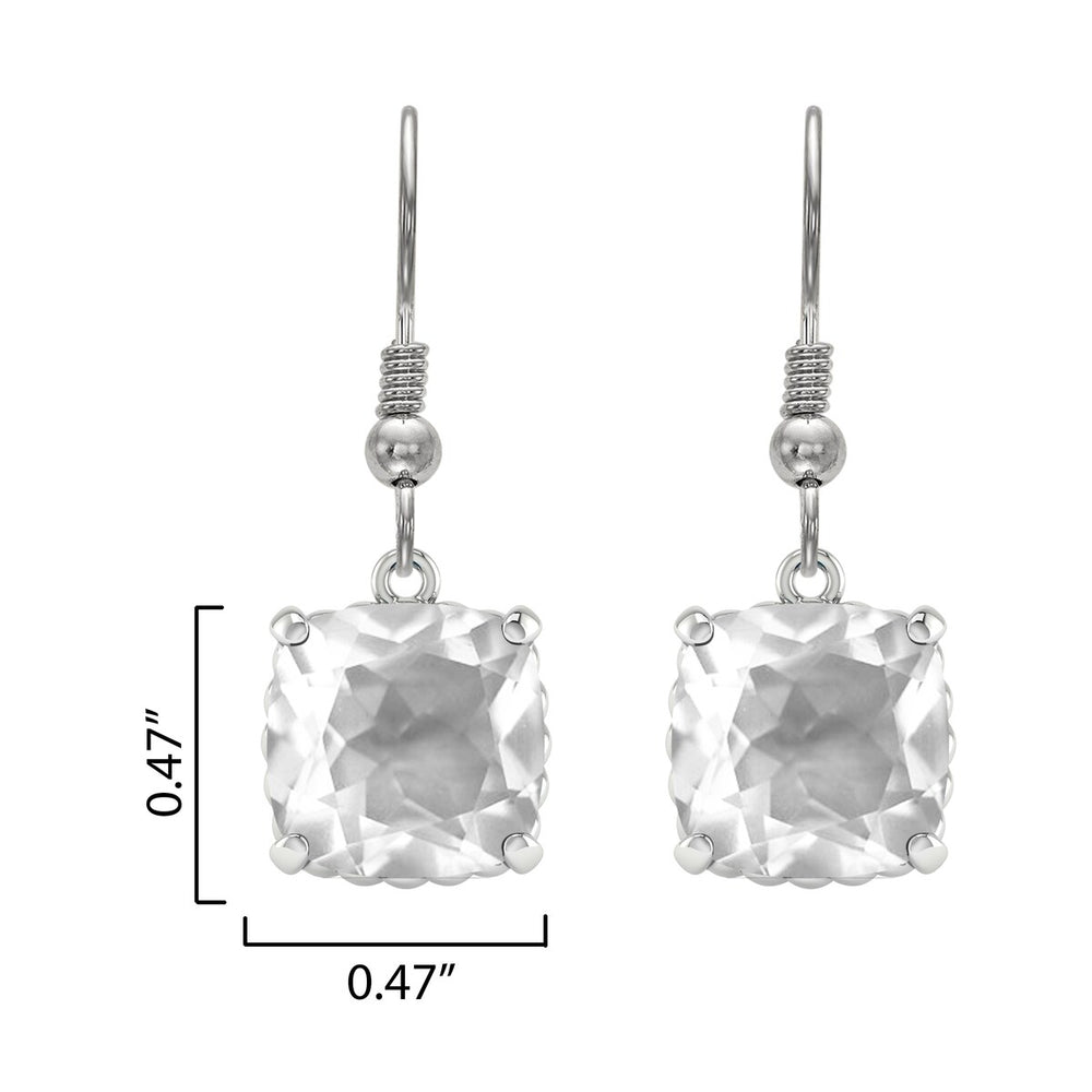 Sterling Silver 11ct Cushion Cut Dangle Earrings in White Quartz