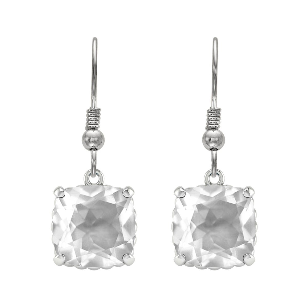 Sterling Silver 11ct Cushion Cut Dangle Earrings in White Quartz