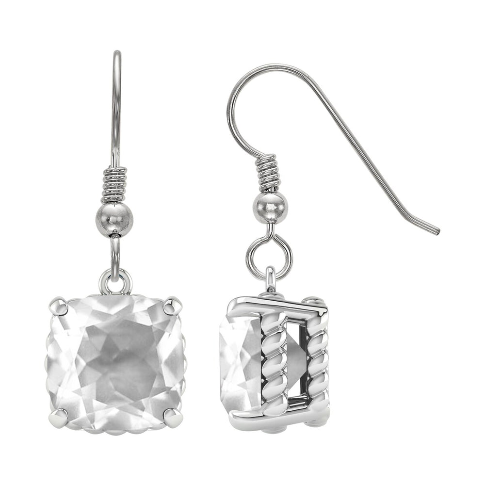 Sterling Silver 11ct Cushion Cut Dangle Earrings in White Quartz