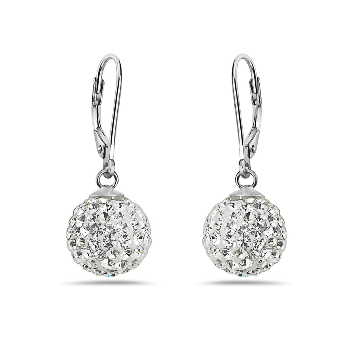Sterling Silver 12 MM Fireball Crystal Pave Dangle Earring