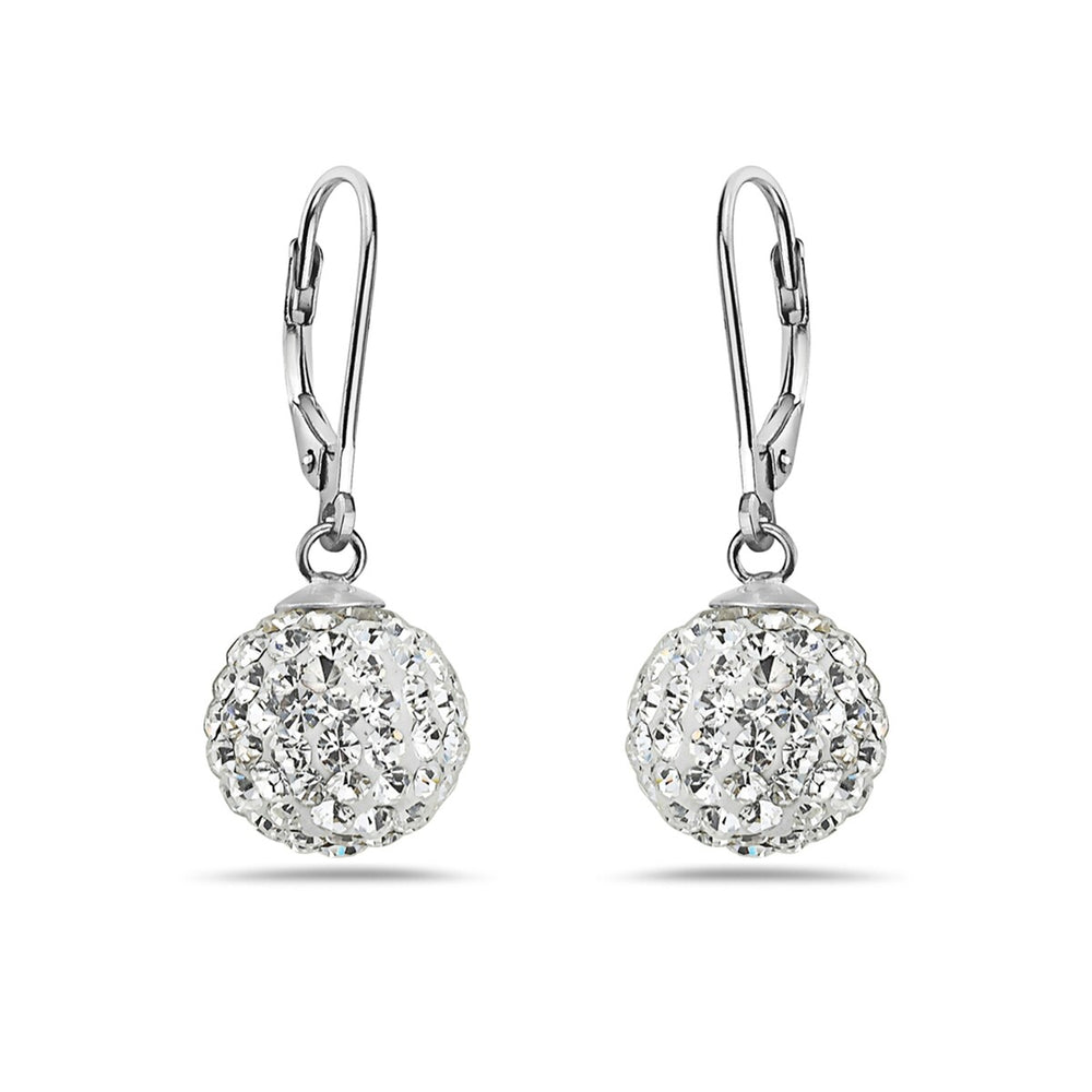 Sterling Silver 12 MM Fireball Crystal Pave Dangle Earring