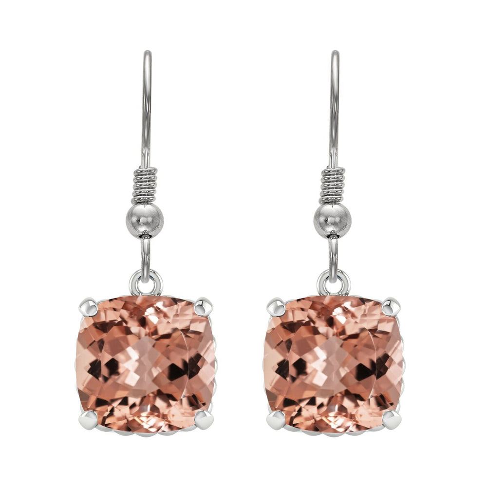 Sterling Silver 12.95ct Cushion Cut Morganite Dangle Earrings