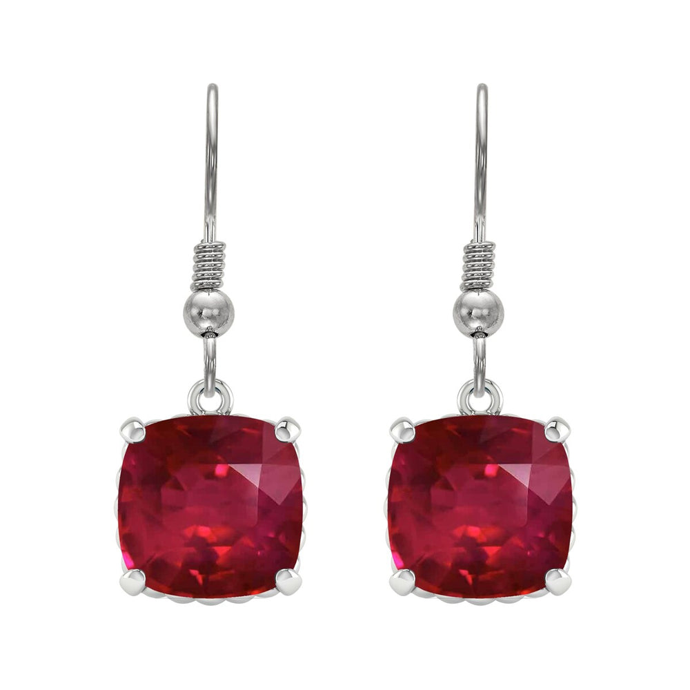 Sterling Silver 13.00ct Cushion Cut Ruby Dangle Earrings