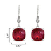 Sterling Silver 13.00ct Cushion Cut Ruby Dangle Earrings