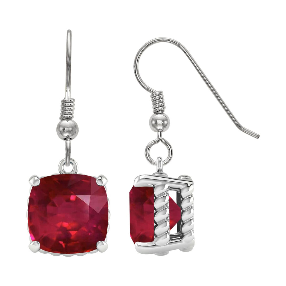 Sterling Silver 13.00ct Cushion Cut Ruby Dangle Earrings