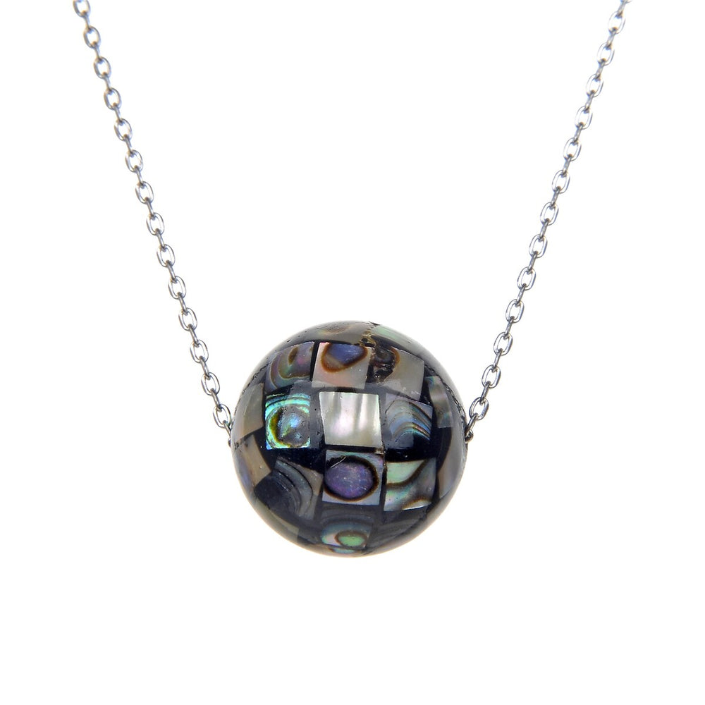 Sterling Silver 17.30Ct Abalone Shell Necklace with Adjustable Chain