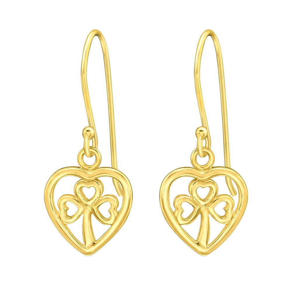 Sterling Silver 18k Gold-Plated Clover Heart Drop Earrings