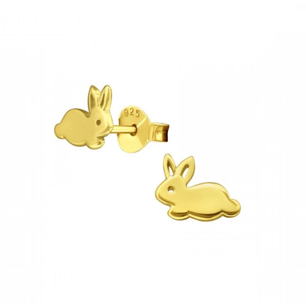 Sterling Silver 18k Gold-Plated Cotton Tail Rabbit Stud Earrings