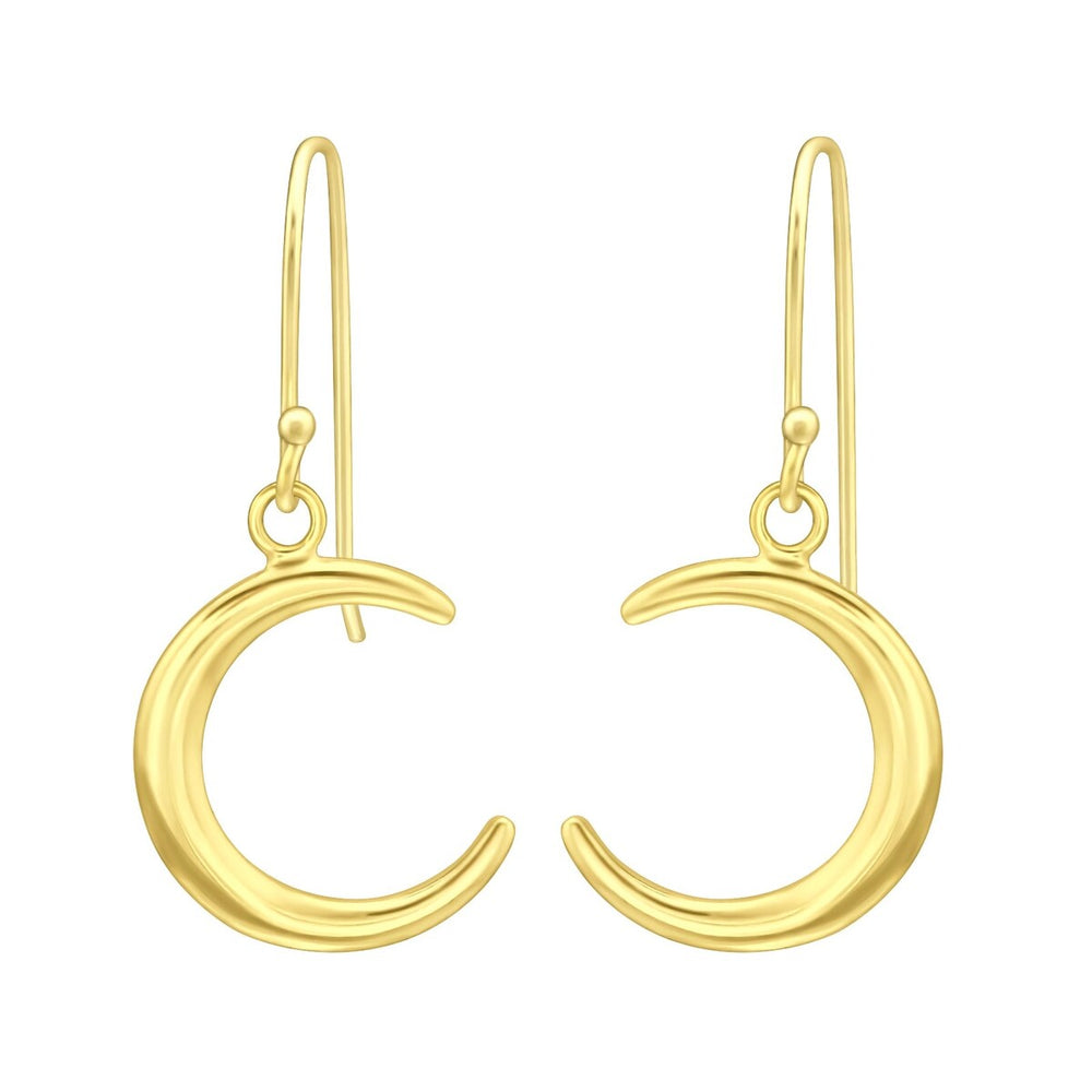 Sterling Silver 18k Gold-Plated Crescent Moon Drop Earrings