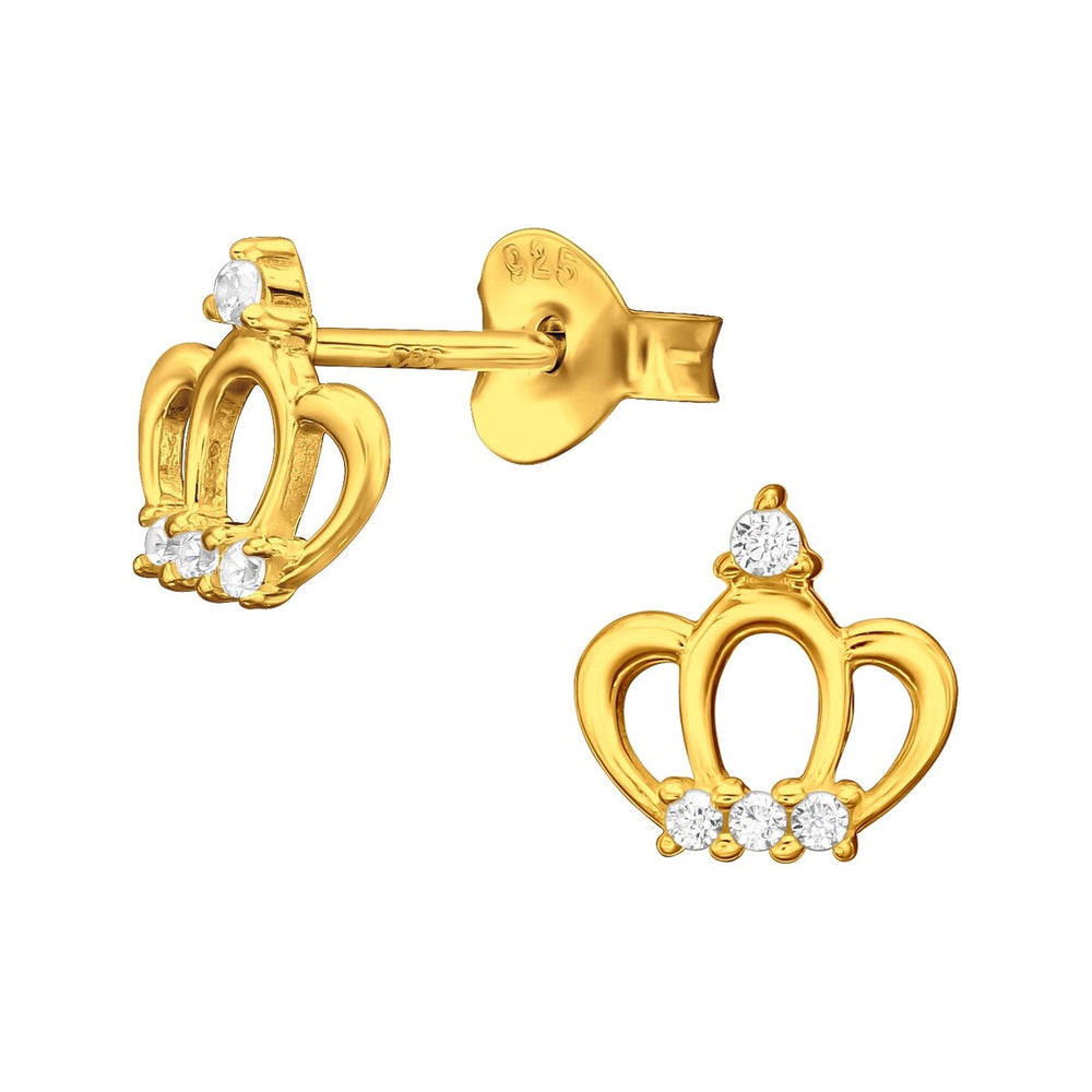 Sterling Silver 18k Gold-Plated Crown stud Earrings with Cubic Zirconia