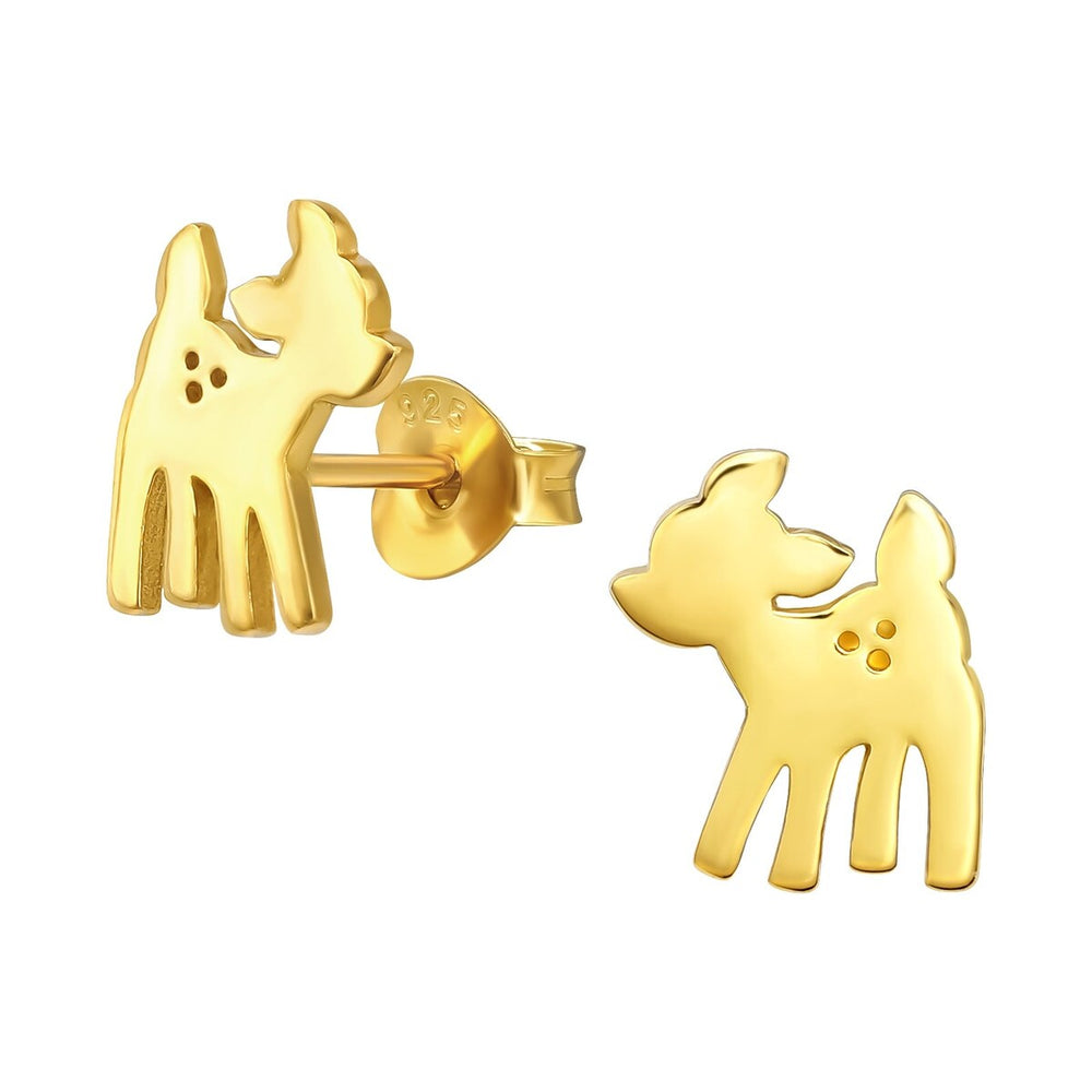 Sterling Silver 18k Gold-Plated Deer Stud Earrings