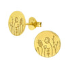 Sterling Silver 18k Gold-Plated Engraved Floral Round Stud Earrings