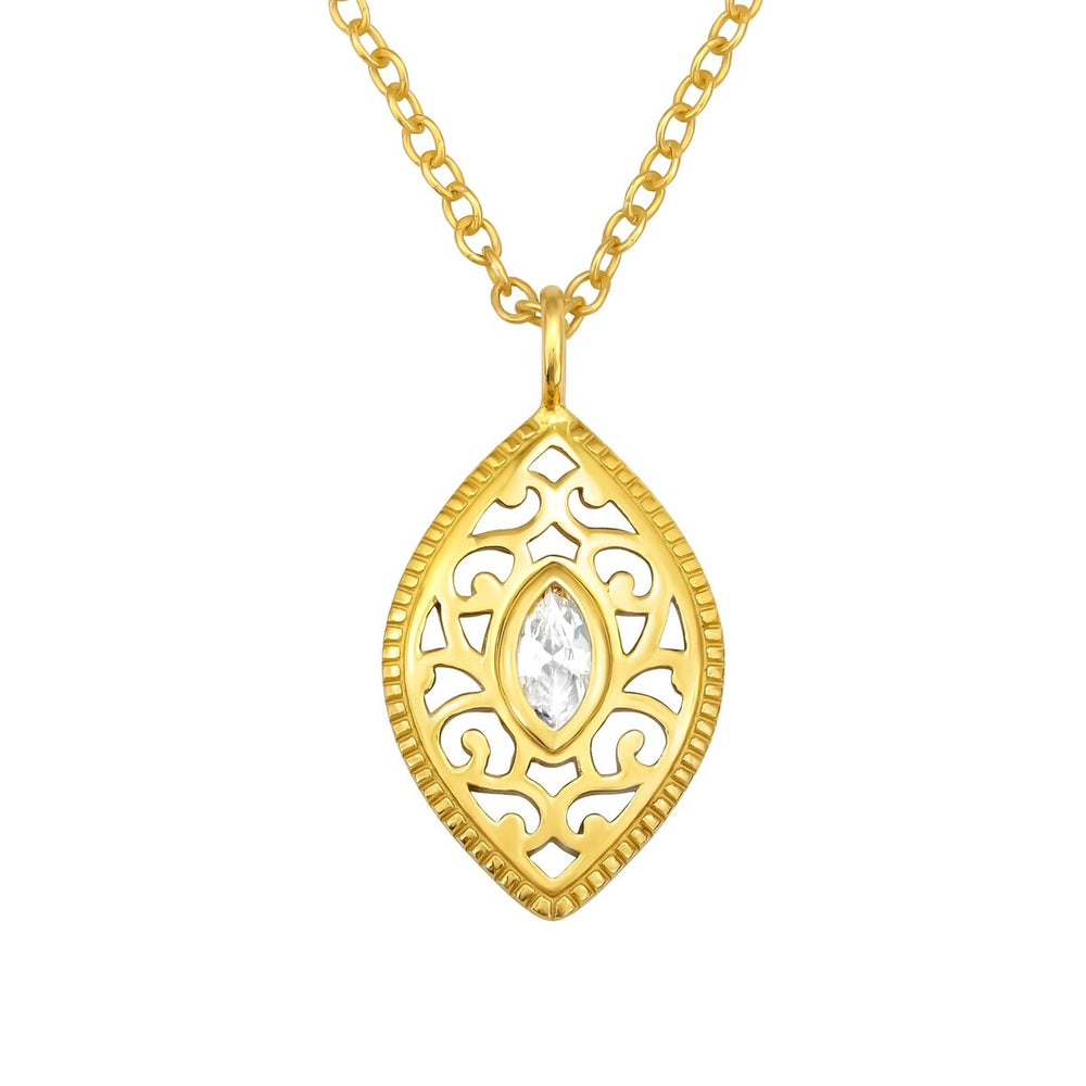 Sterling Silver 18k Gold-Plated Filigree Eye Pendant Necklace - White