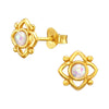 Sterling Silver 18k Gold-Plated Flower Stud Earrings with White Lab-Created Opal