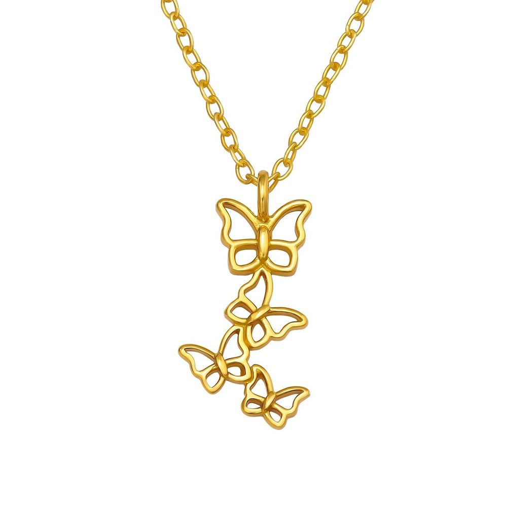 Sterling Silver 18k Gold-Plated Flutter of Butterflies Pendant Necklace - White