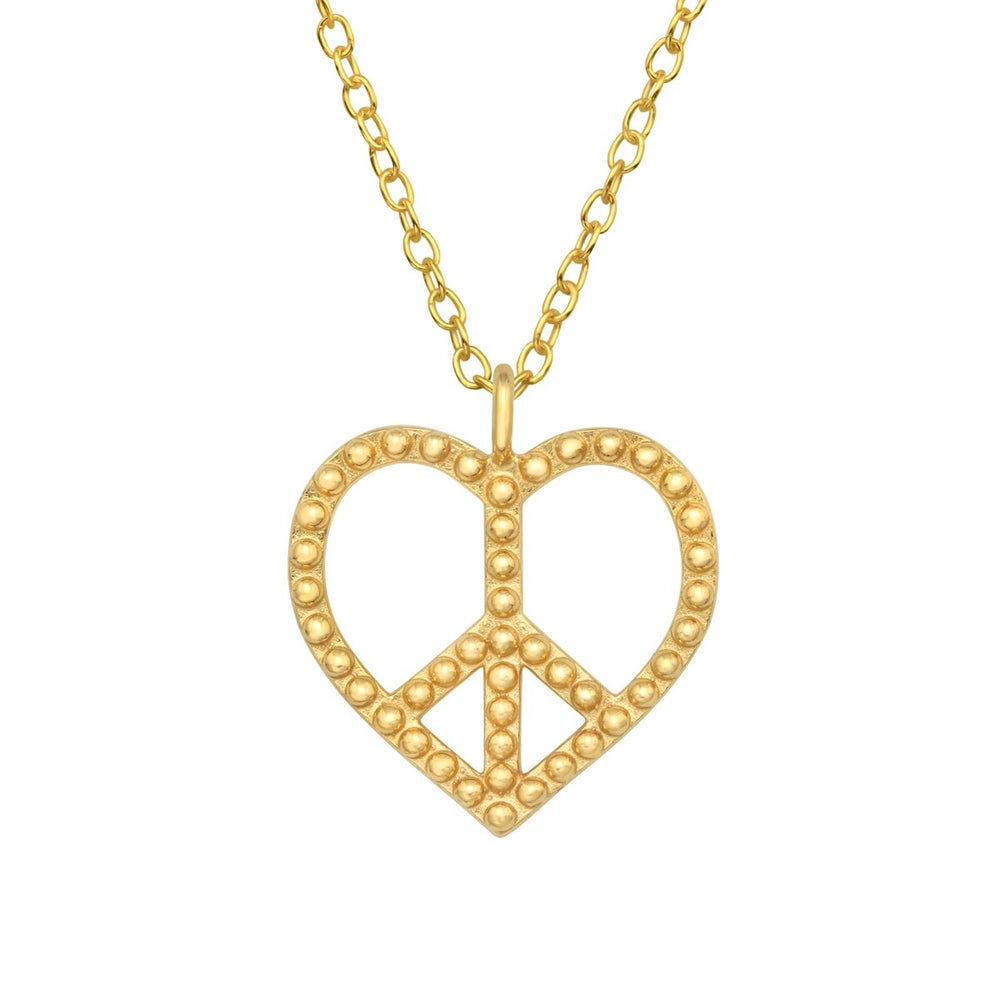 Sterling Silver 18k Gold-Plated Heart Peace Sign Pendant Necklace - White