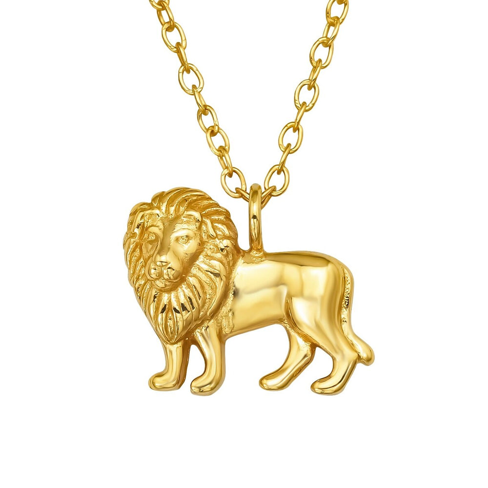 Sterling Silver 18k Gold-Plated Lion Pendant Necklace - White