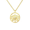 Sterling Silver 18k Gold-Plated Lotus Round Pendant Necklace with Cubic Zirconia - White