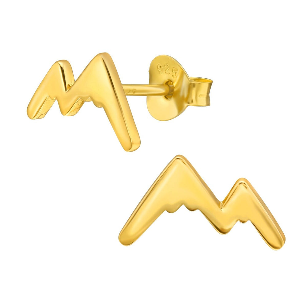 Sterling Silver 18k Gold-Plated Mountain Stud Earrings