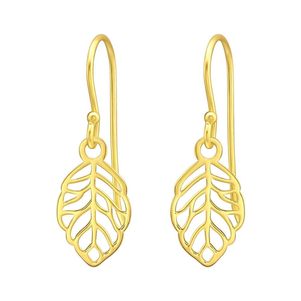 Sterling Silver 18k Gold-Plated Oak Leaf Drop Earrings