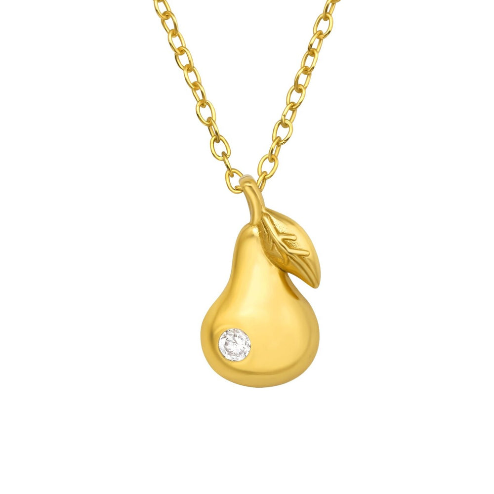 Sterling Silver 18k Gold-Plated Pear Pendant Necklace with Cubic Zirconia - White