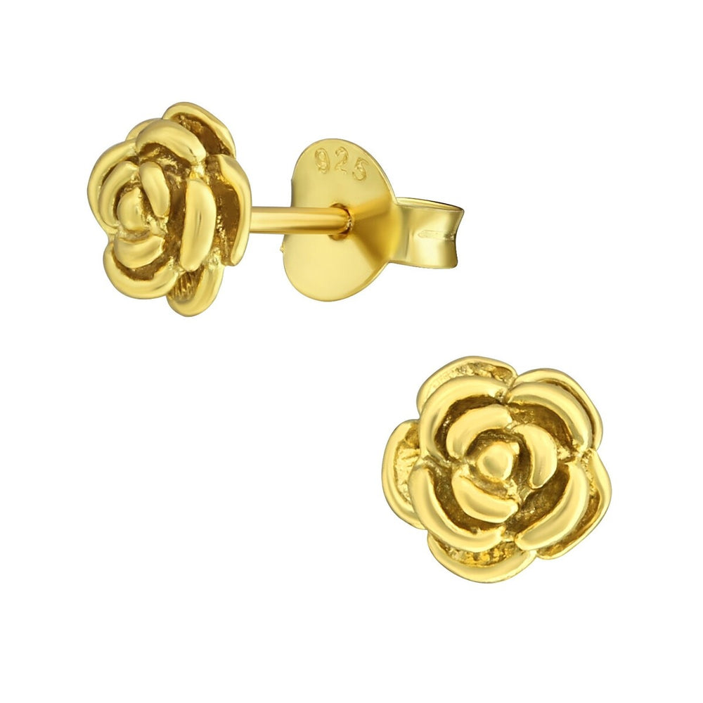 Sterling Silver 18k Gold-Plated Rose Stud Earrings