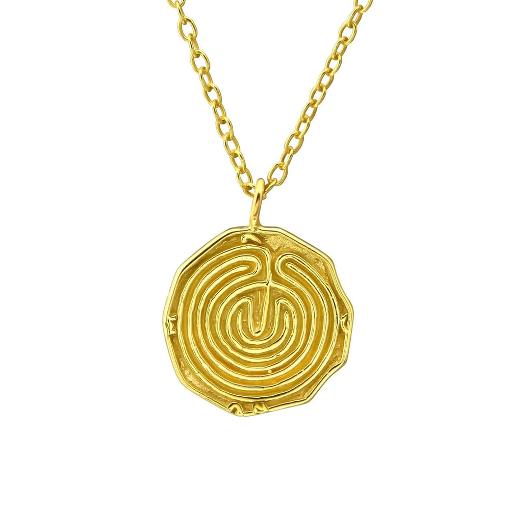 Sterling Silver 18k Gold-Plated Round Maze Pendant Necklace - White