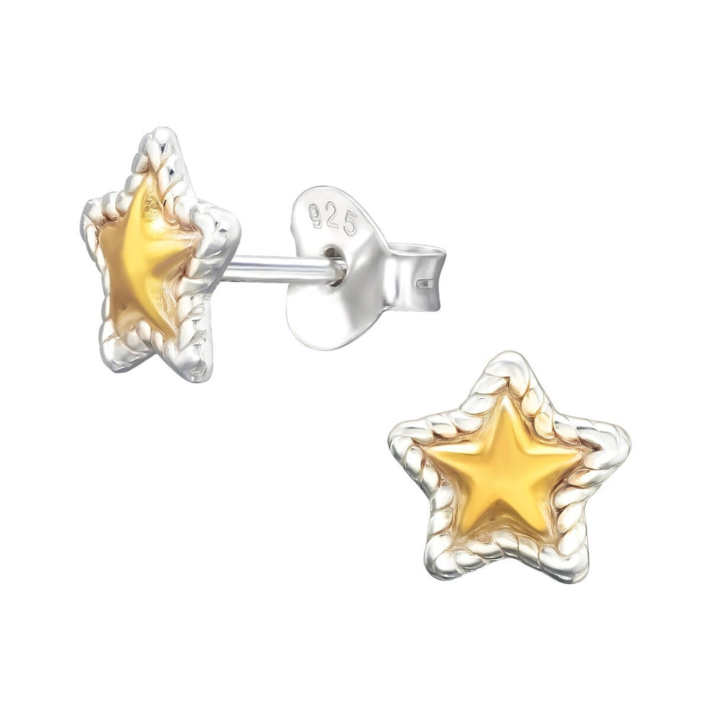 Sterling Silver 18k Gold-Plated Star Stud Earrings